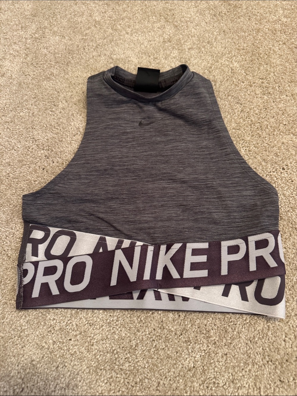 Nike Women's Charcoal Heather High-Neck Cropped Performance Tank